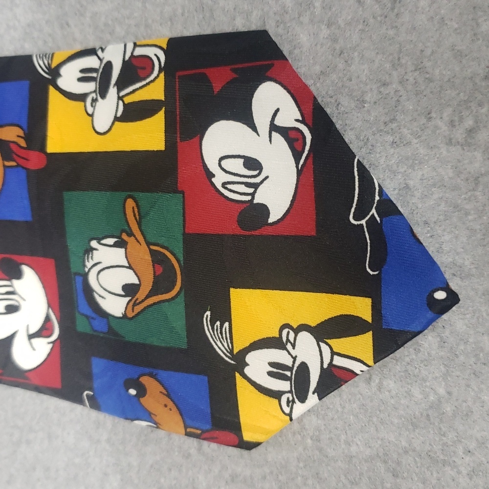 Disney Mickey Mouse, Donald, Pluto and Goofy Colorful Block Print Black Tie - Picture 3 of 5
